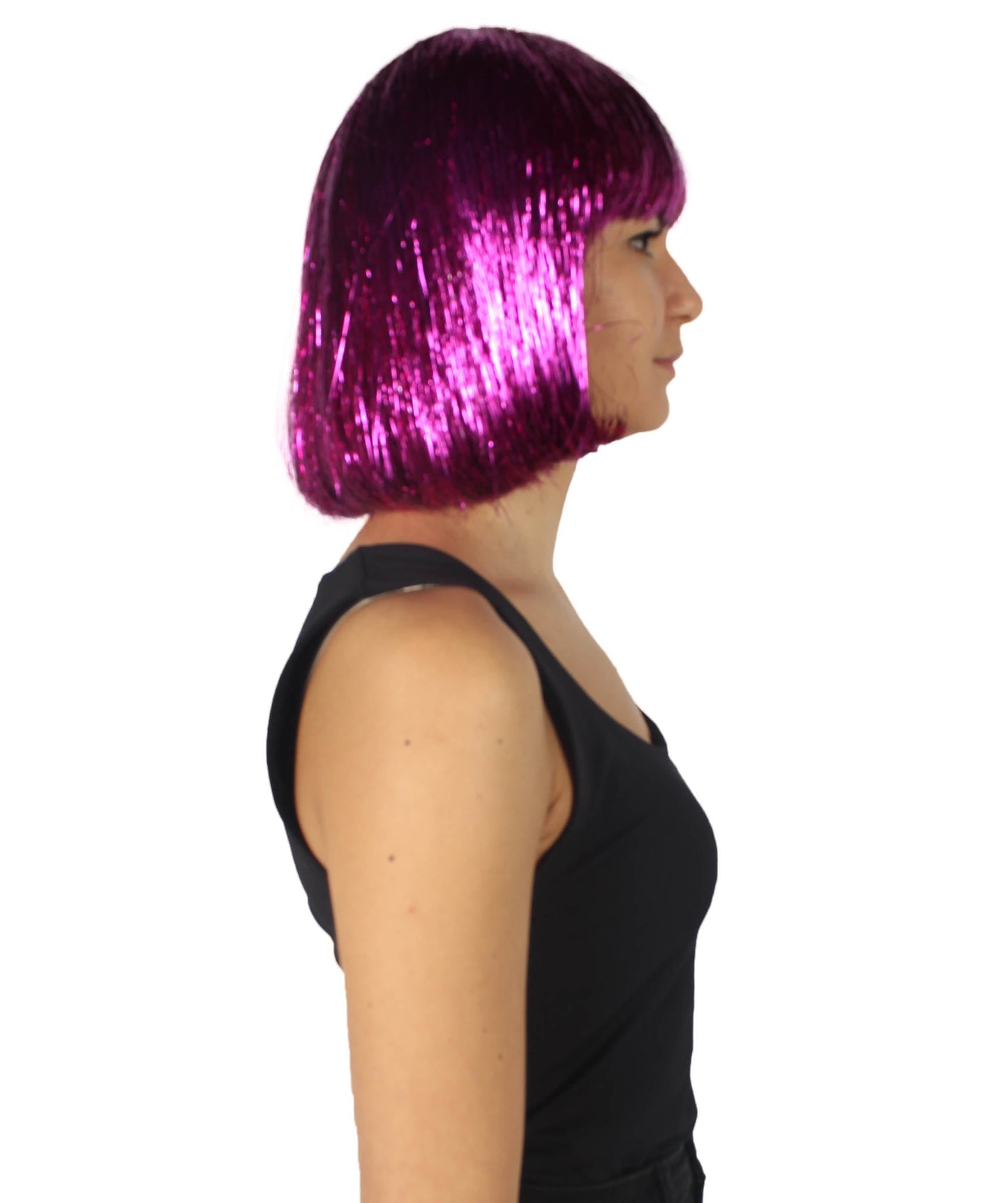 Gold and Purple Bob Tinsel Wig