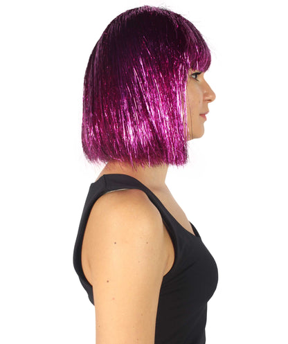 Dark Purple Bob Tinsel Wig