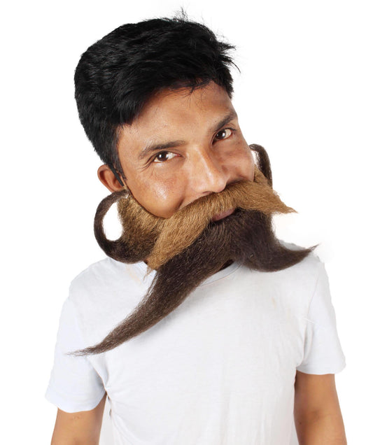 HPO Men's Giant Brown Twisted Wizard Champion Mustache and Beard