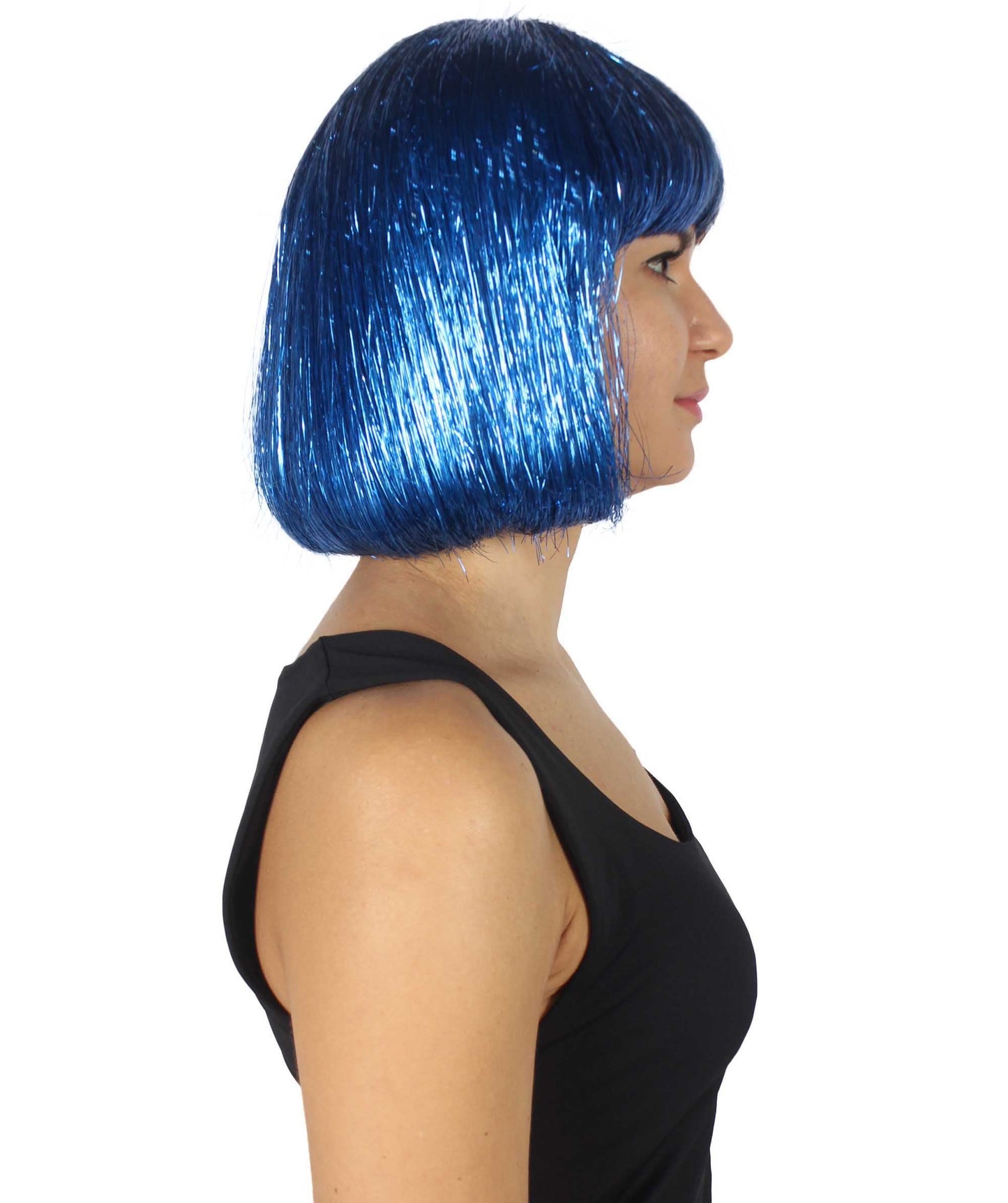 Gold and Blue Bob Tinsel Wig