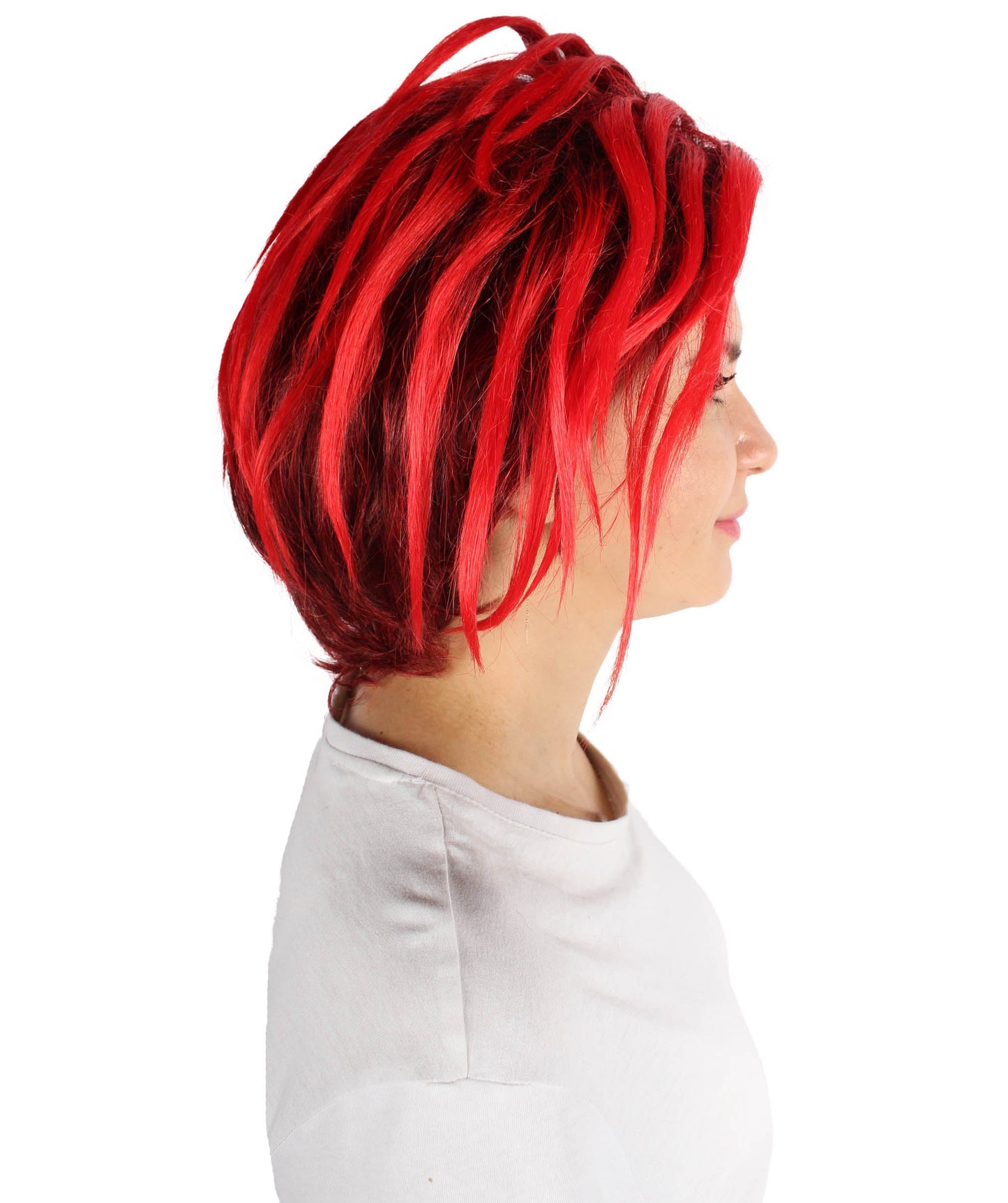 Women’s Video Game Short Scarlett Wig | Side-parted with Red Streaks | Breathable Capless Cap | Flame-retardant Synthetic Fiber