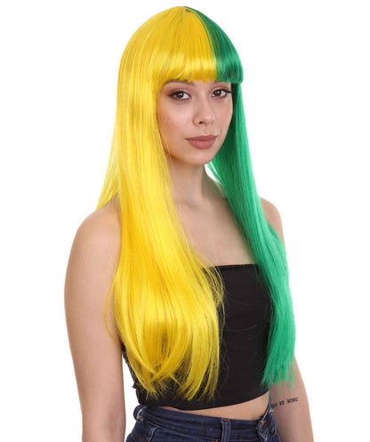 Yellow & Green Women's Two-Tone Long Straight Wig