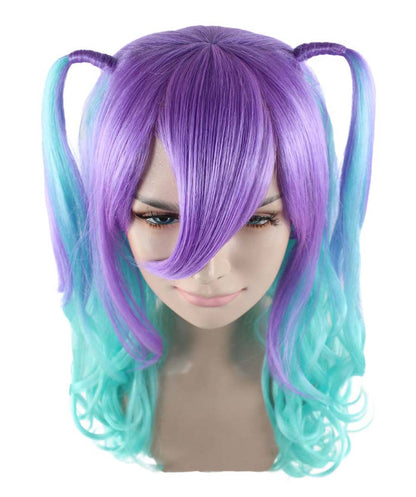 Blue Monster Womens Wig | Purple Green Medium Curly Halloween Wig | Premium Breathable Capless Cap