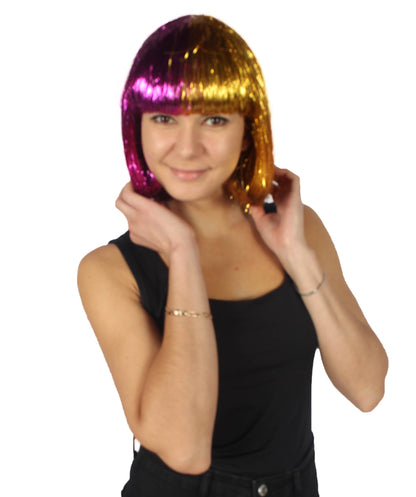 Gold and Purple Bob Tinsel Wig