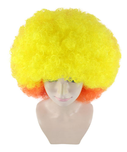 Clown Afro Unisex Wig | Jumbo Super Size Yellow Orange Character Halloween Wig | Premium Breathable Capless Cap