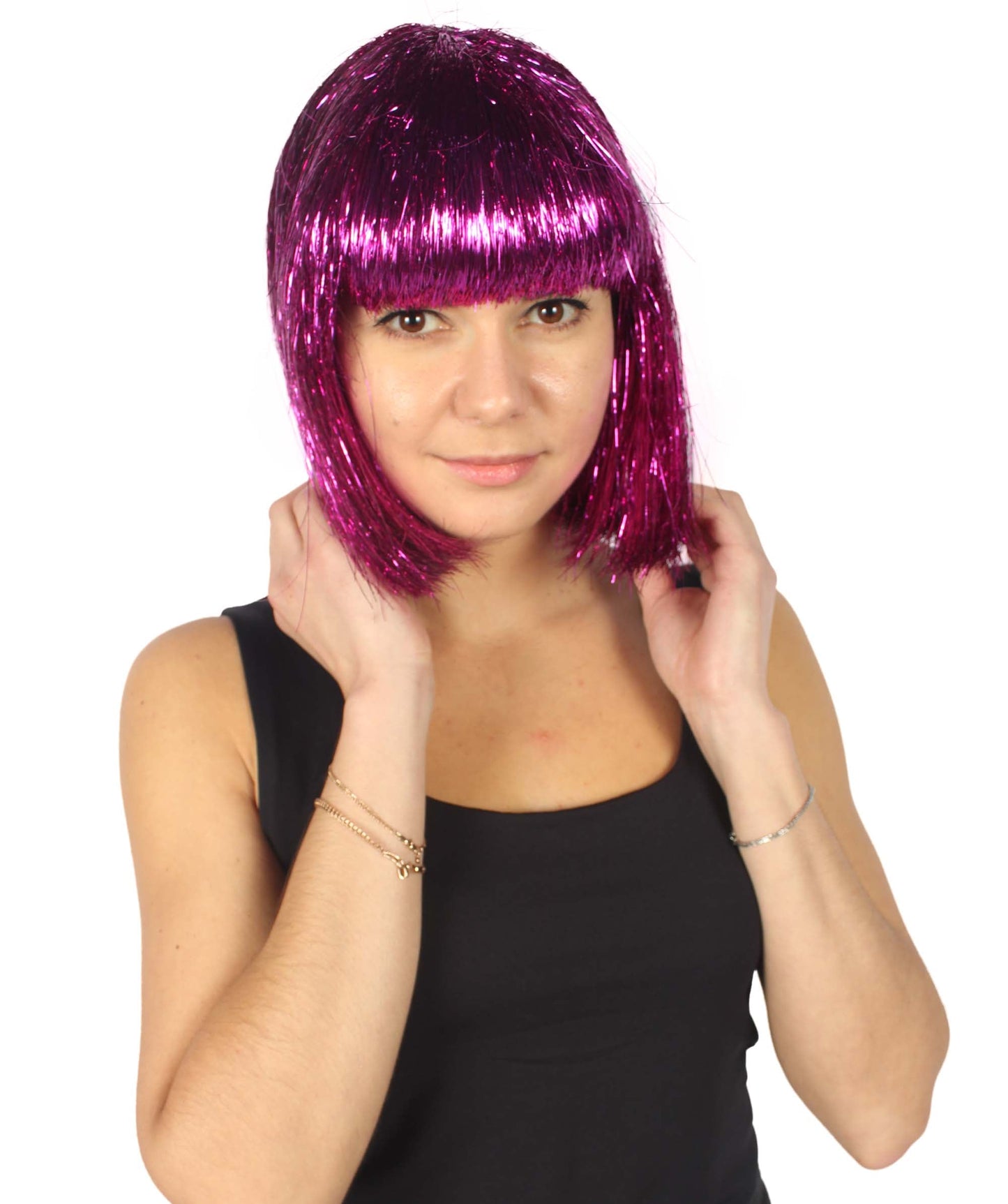 Dark Purple Bob Tinsel Wig