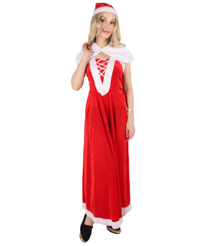 Women Luxury Miss Santa Costume | Red & White Christmas