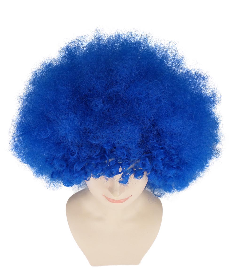 Unisex Blue Afro Clown Wig | Jumbo Curly Halloween Wig | Premium Breathable Capless Cap