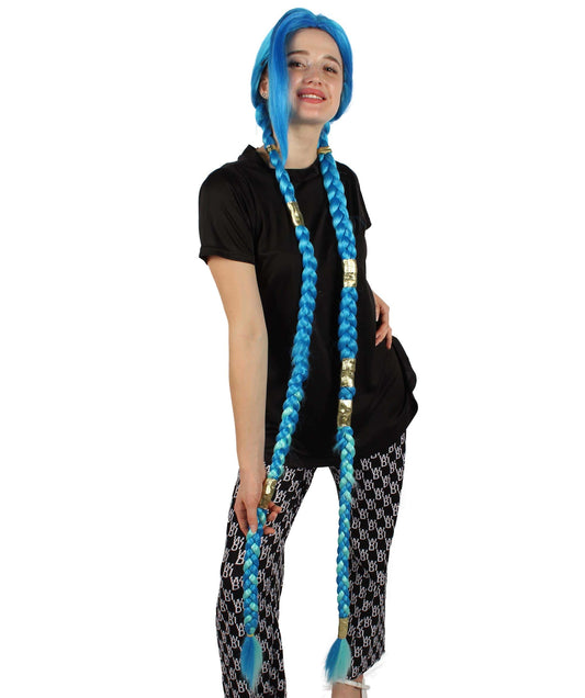  Women's Game Animated Series Powder Long Braided Blue Pigtail Wig