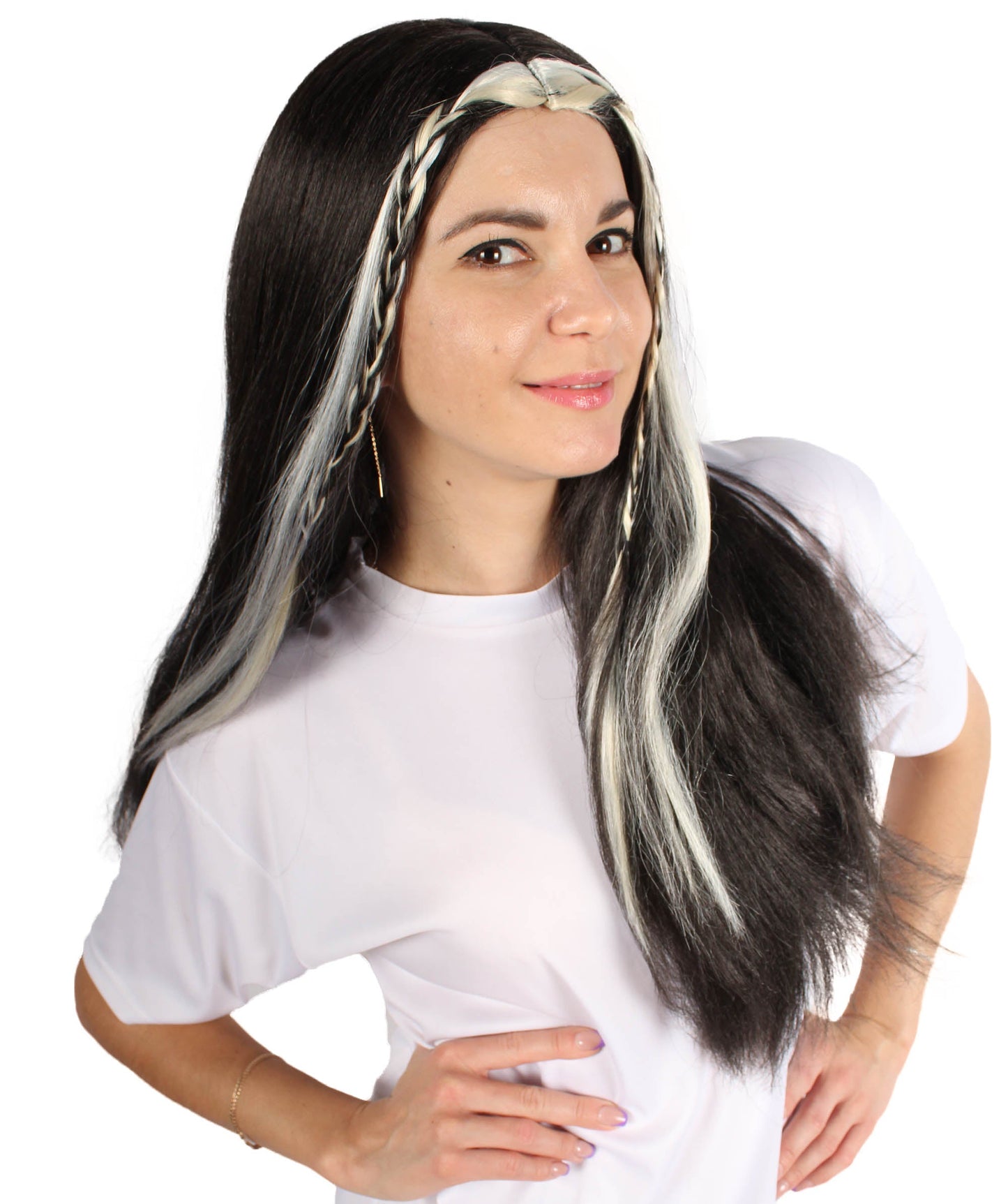 Women's K-pop Girl Group Singer Black & Blonde  Wig with Braided Streaks | Best for Halloween | Flame-retardant Synthetic Fiber