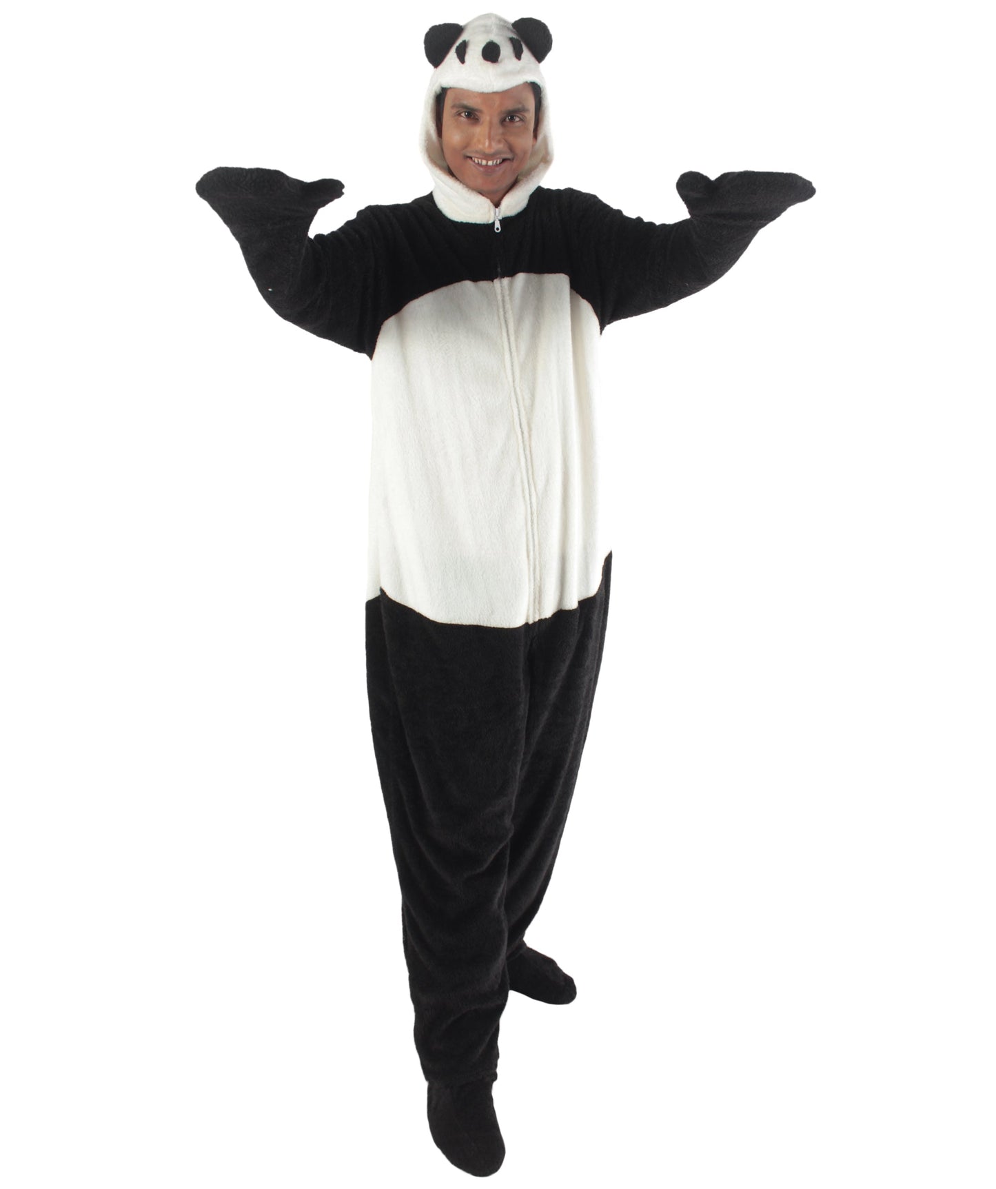 Men's Black and White Straight Long Jumpsuit Panda Costume Bundle