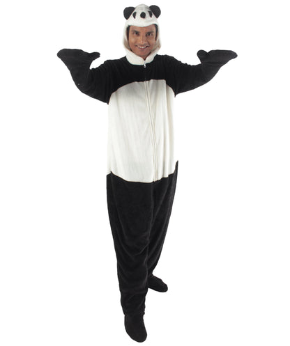 Men's Black and White Straight Long Jumpsuit Panda Costume Bundle