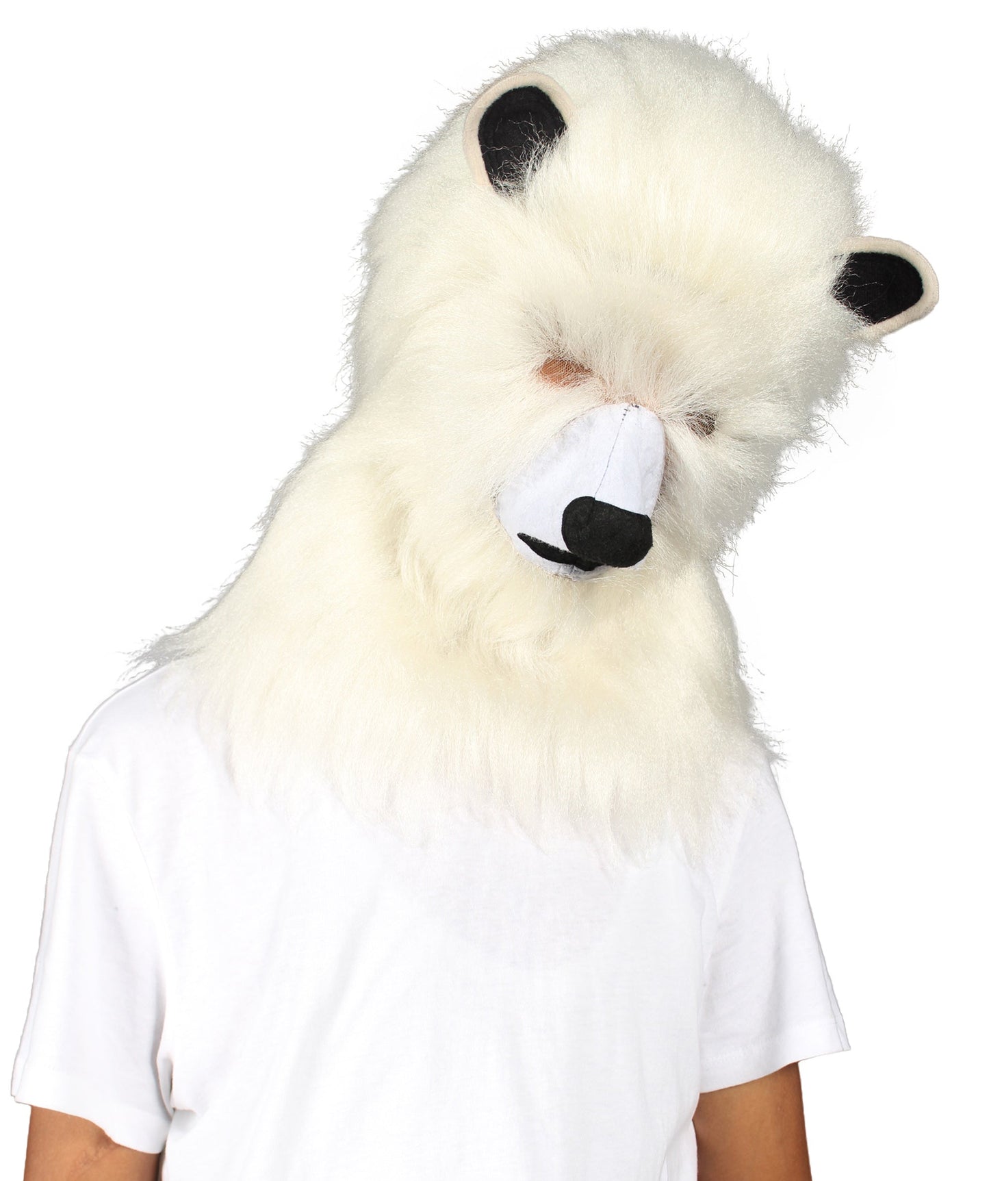 HPO White Polar Bear Wig with Mask - Long Synthetic Fibers | Premium Breathable Capless Cap