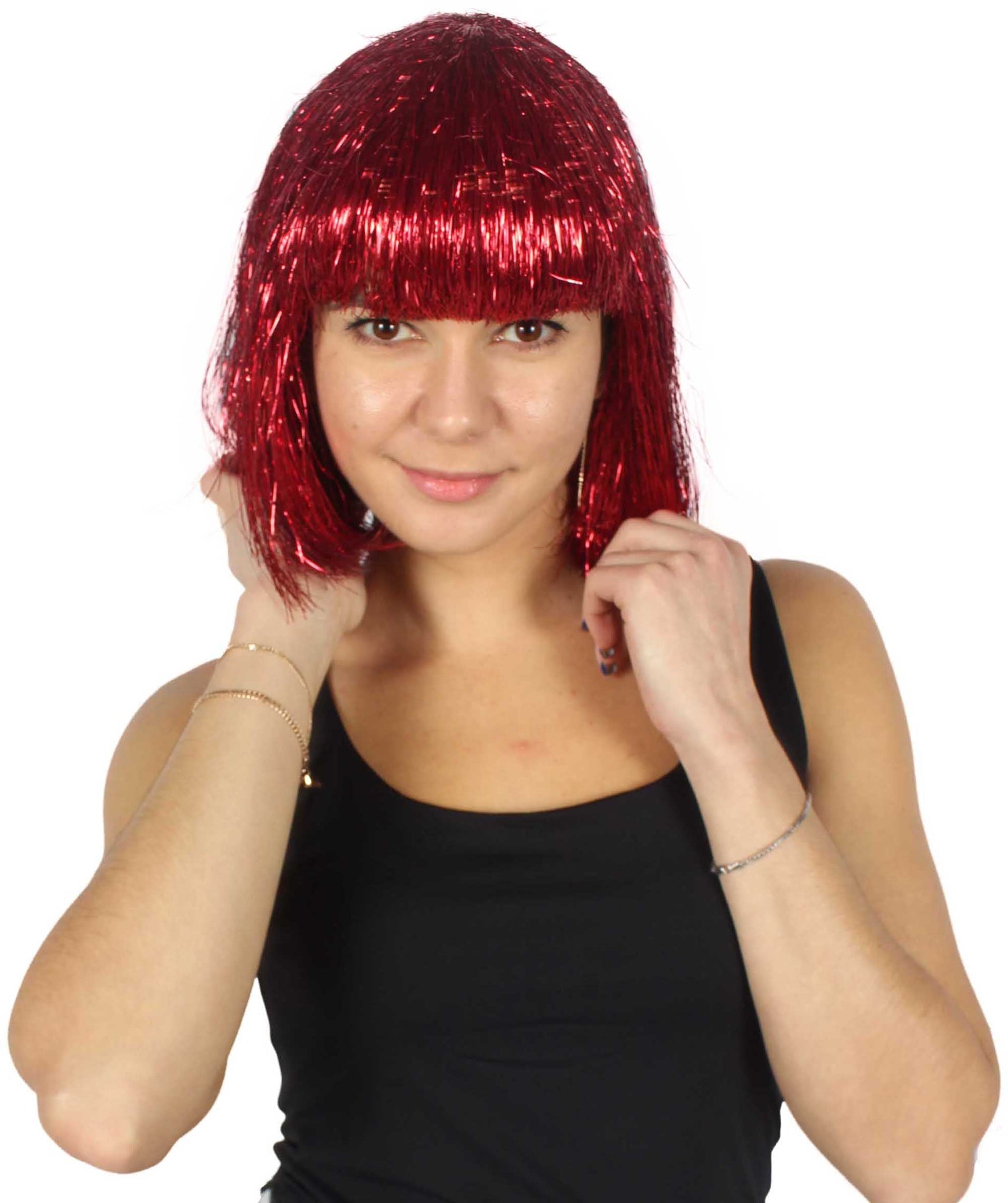 Red Bob Tinsel Wig