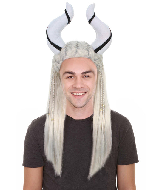 Men’s Fairytale Fantasy Movie Humanoid Winged Fairy Wig with Attached Horns, Perfect for Halloween, Flame-retardant Synthetic Fiber