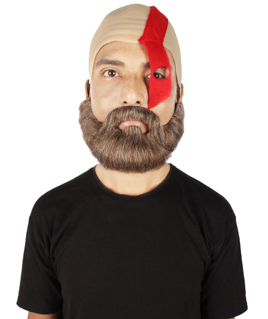 Men's Video Game God of War Demigod Warrior Bald Cap with Beard