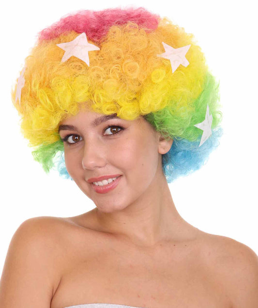 Afro Unisex Wig , Jumbo Multi Color Fancy Halloween Wig , Premium Breathable Capless Cap