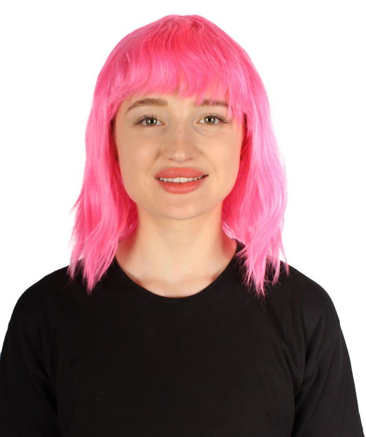 Dark Pink Bangs Wavy Fancy Wig
