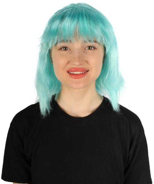 Light Blue Bangs Wavy Fancy Wig