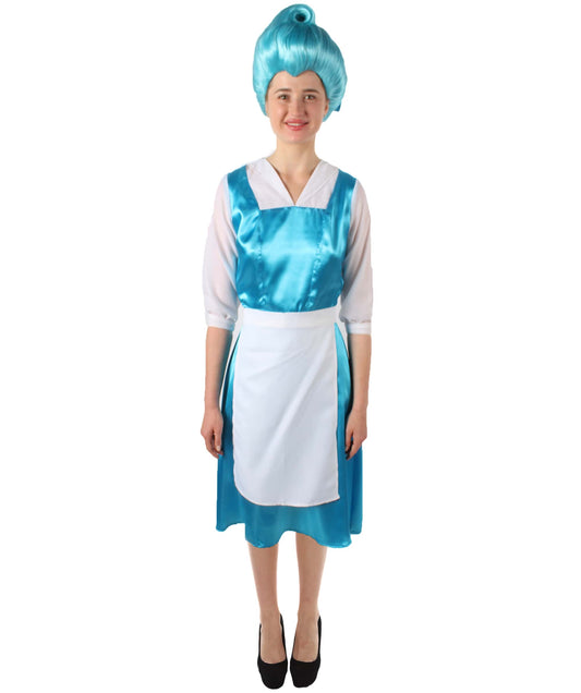 Women's Belle Cosplay Costume Blue Maid Dress with Apron and Headwear