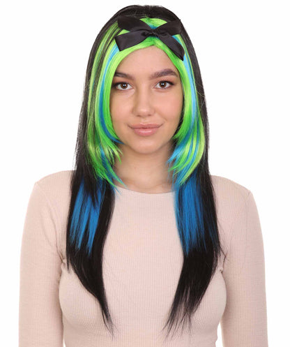 Bewitching Blue Mixed Women's Wig | Farm Girl Black Blue Green Cosplay Halloween Wigs | Premium Breathable Capless Cap