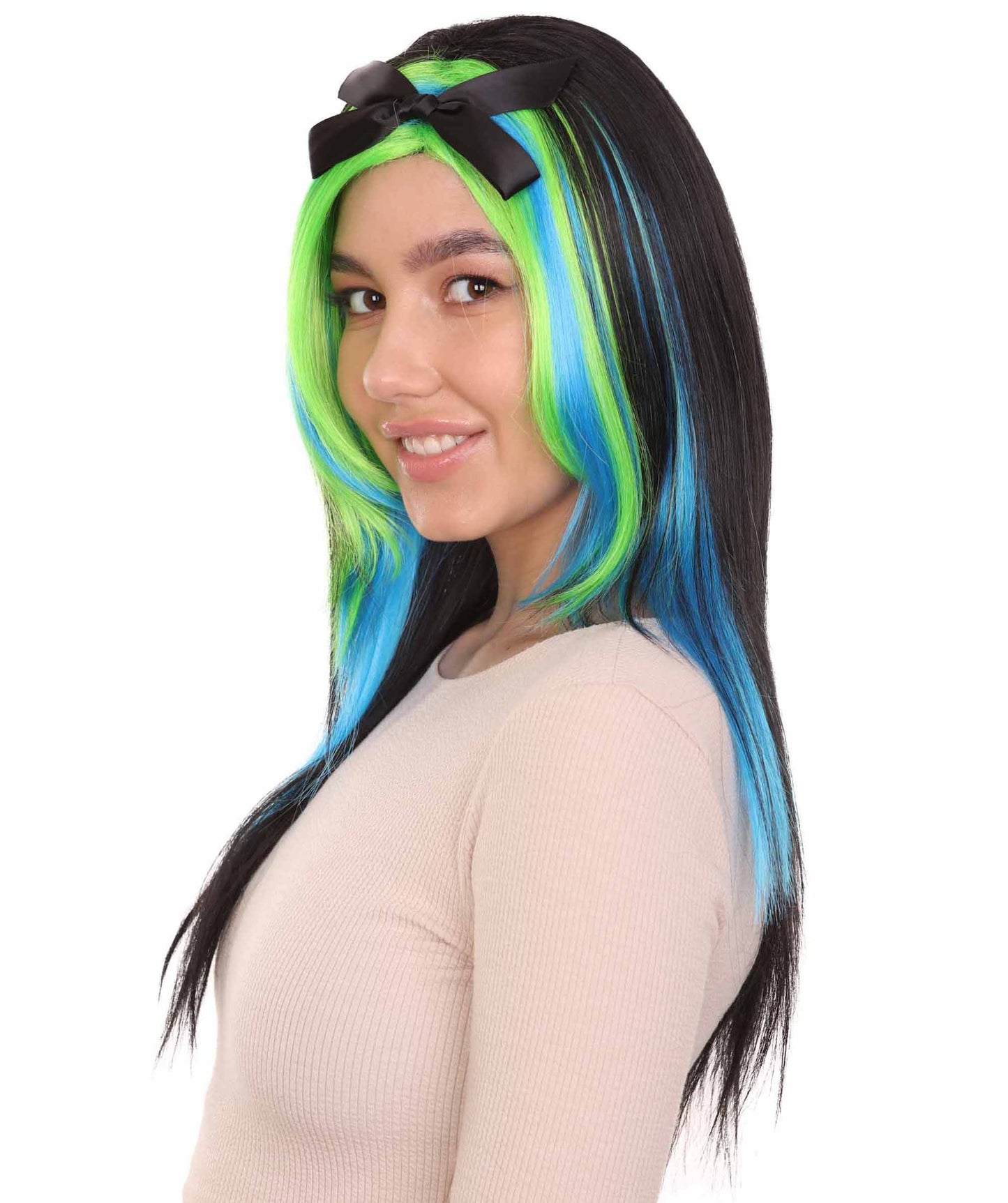 Bewitching Blue Mixed Women's Wig | Farm Girl Black Blue Green Cosplay Halloween Wigs | Premium Breathable Capless Cap