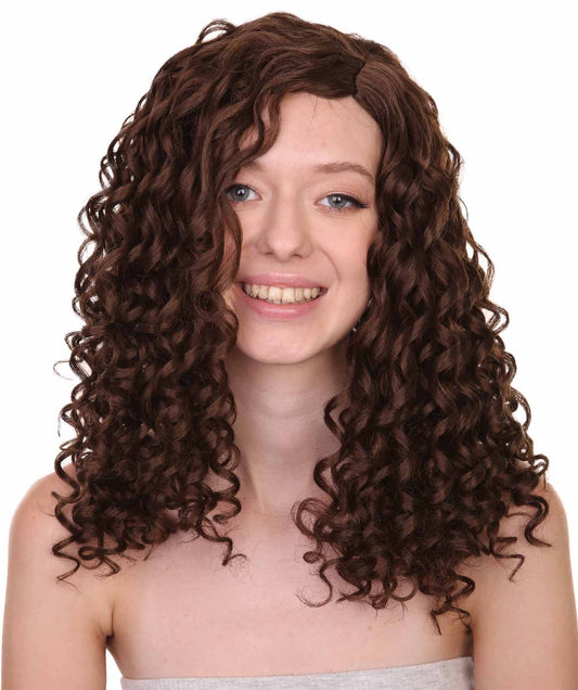 Womens Brown Curly Wig | Medium Halloween Wig | Premium Breathable Capless Cap