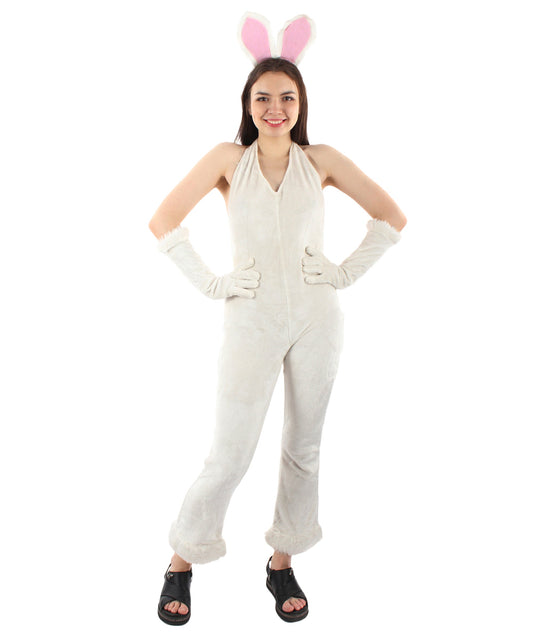 Adult Women's White Bunny Costume with Bunny Ears