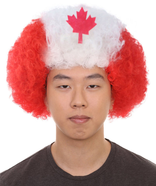 Canada Flag Afro Wig | White Red Afro Wig