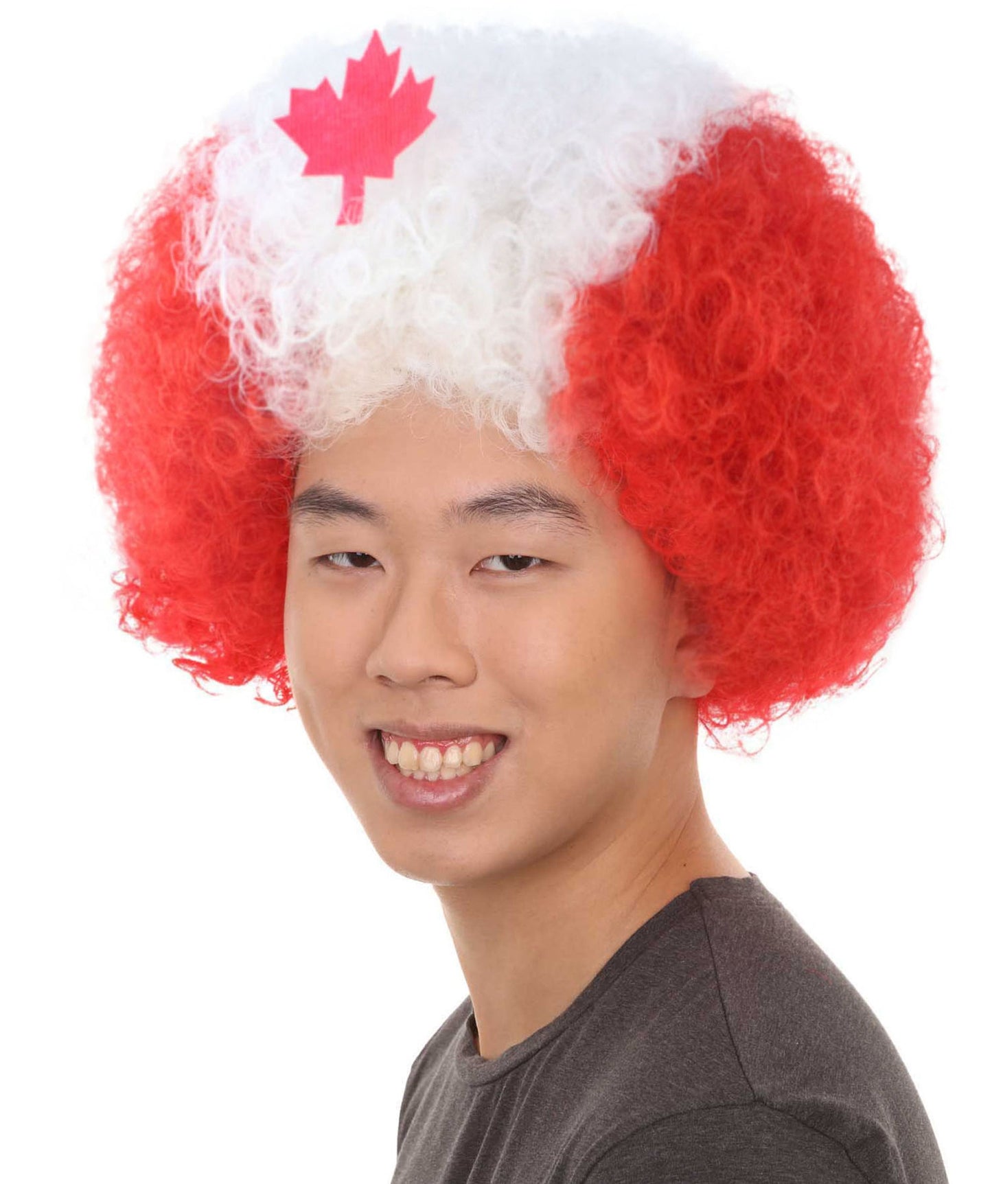 Canada Flag Afro Wig | White Red Afro Wig