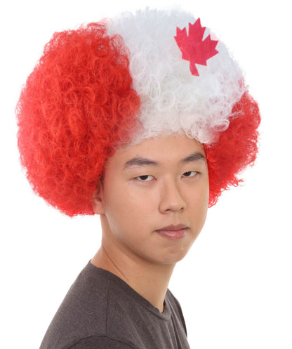 Canada Flag Afro Wig | White Red Afro Wig