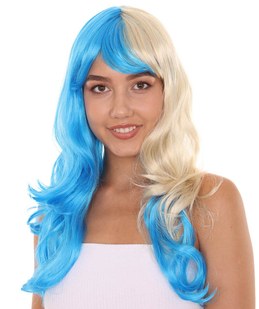 Blonde and Blue Big Curly Wig