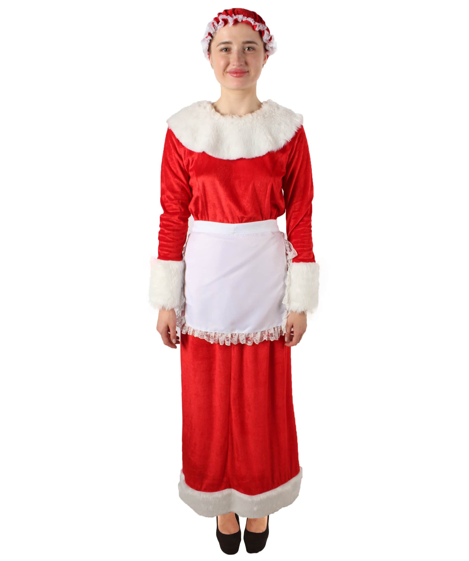 Women’s Mrs Claus Christmas Velvet Red Female Santa Dress Costume