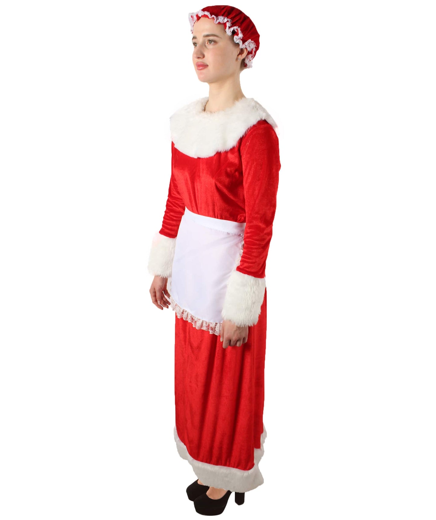 Women’s Mrs Claus Christmas Velvet Red Female Santa Dress Costume