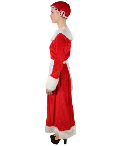 Women’s Mrs Claus Christmas Velvet Red Female Santa Dress Costume