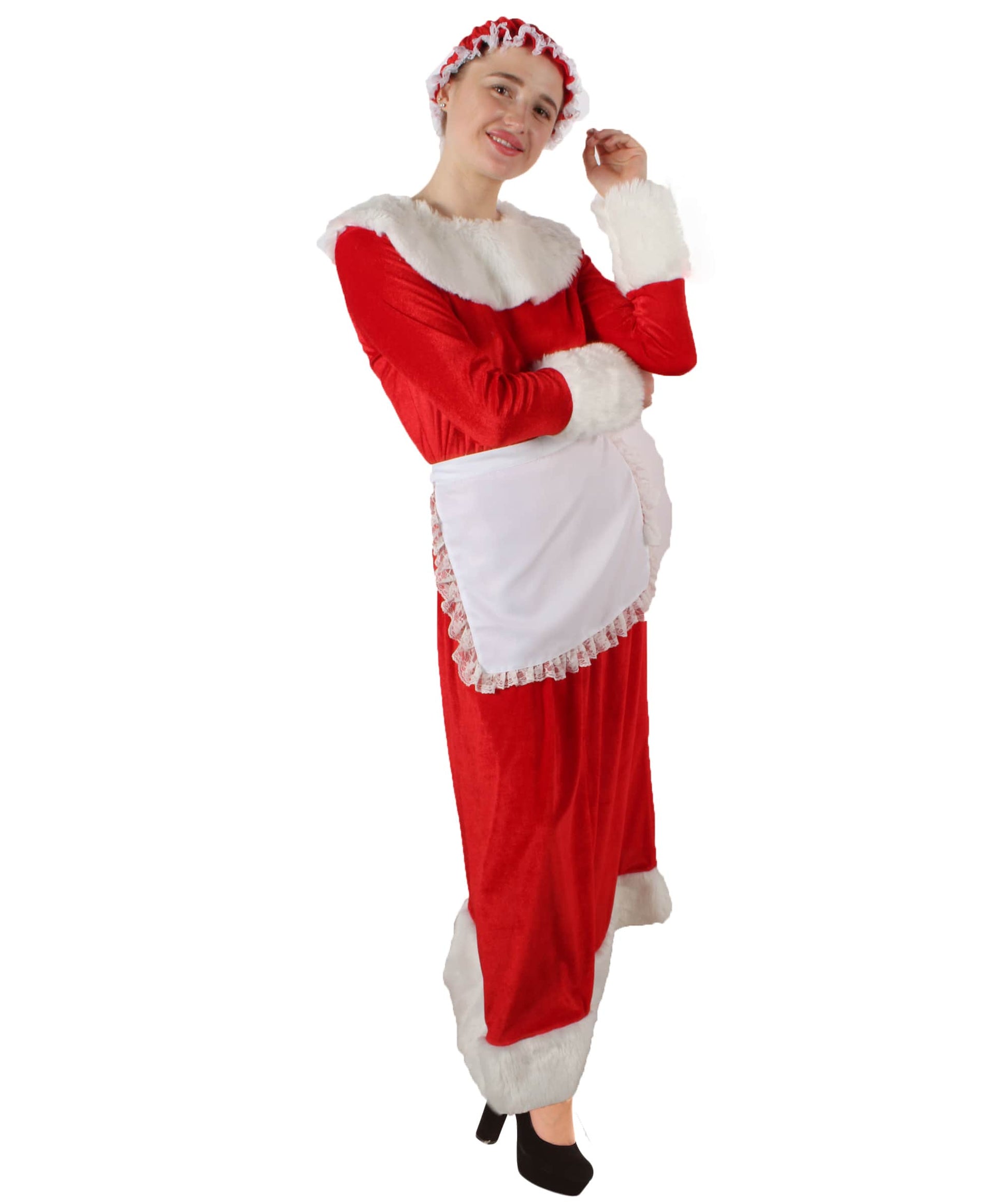 Women’s Mrs Claus Christmas Velvet Red Female Santa Dress Costume