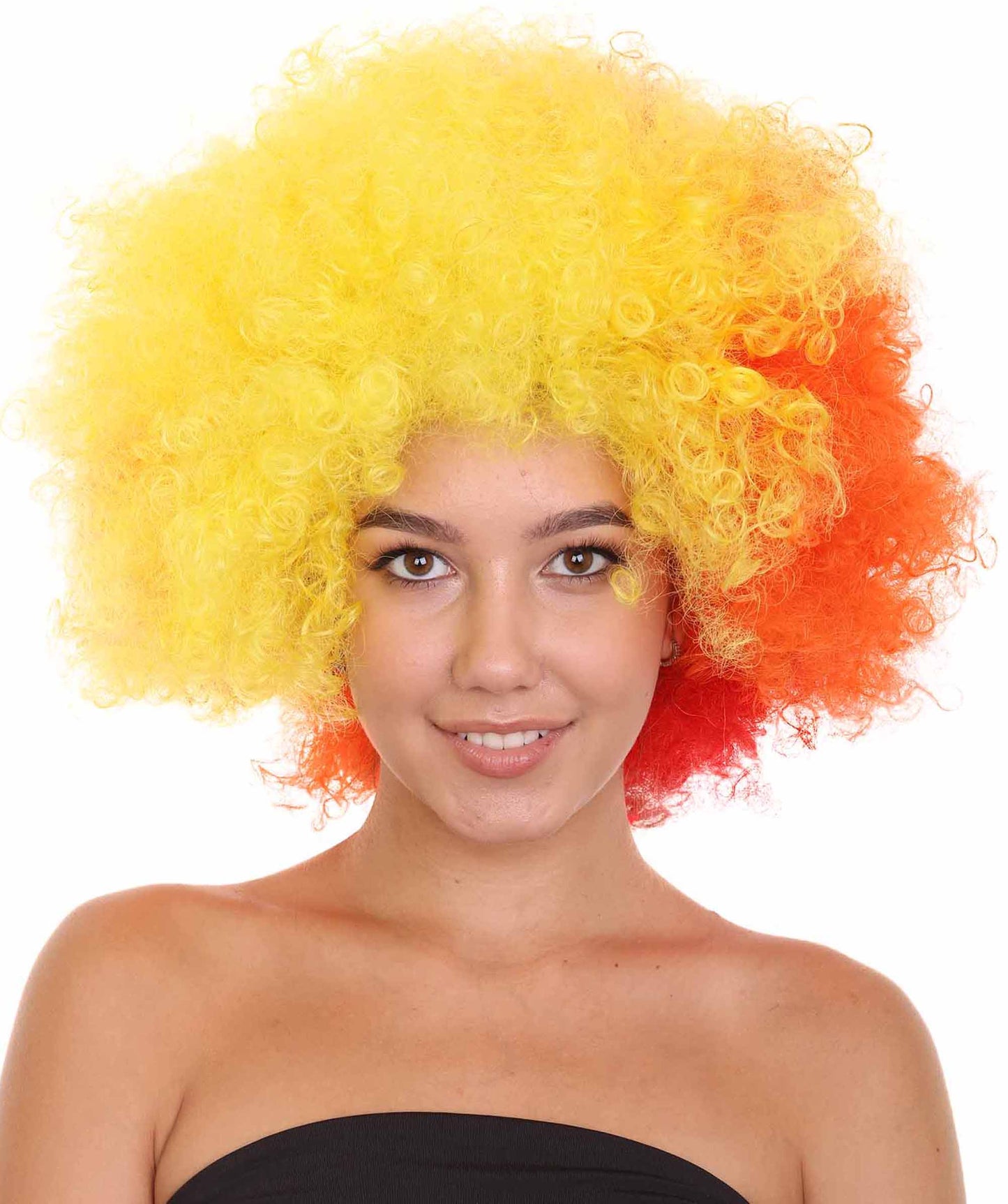 Clown Afro Unisex Wig | Jumbo Super Size Yellow Orange Character Halloween Wig | Premium Breathable Capless Cap