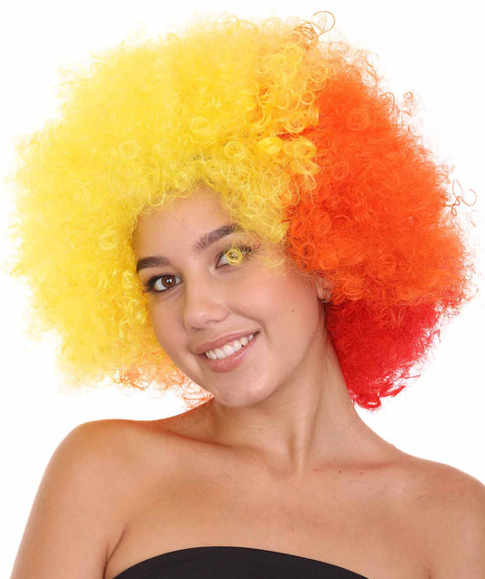 Clown Afro Unisex Wig | Jumbo Super Size Yellow Orange Character Halloween Wig | Premium Breathable Capless Cap