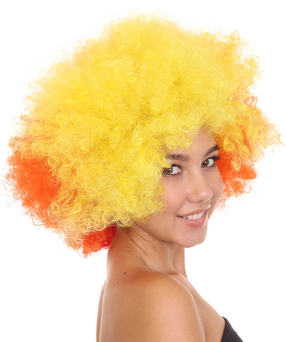 Clown Afro Unisex Wig | Jumbo Super Size Yellow Orange Character Halloween Wig | Premium Breathable Capless Cap