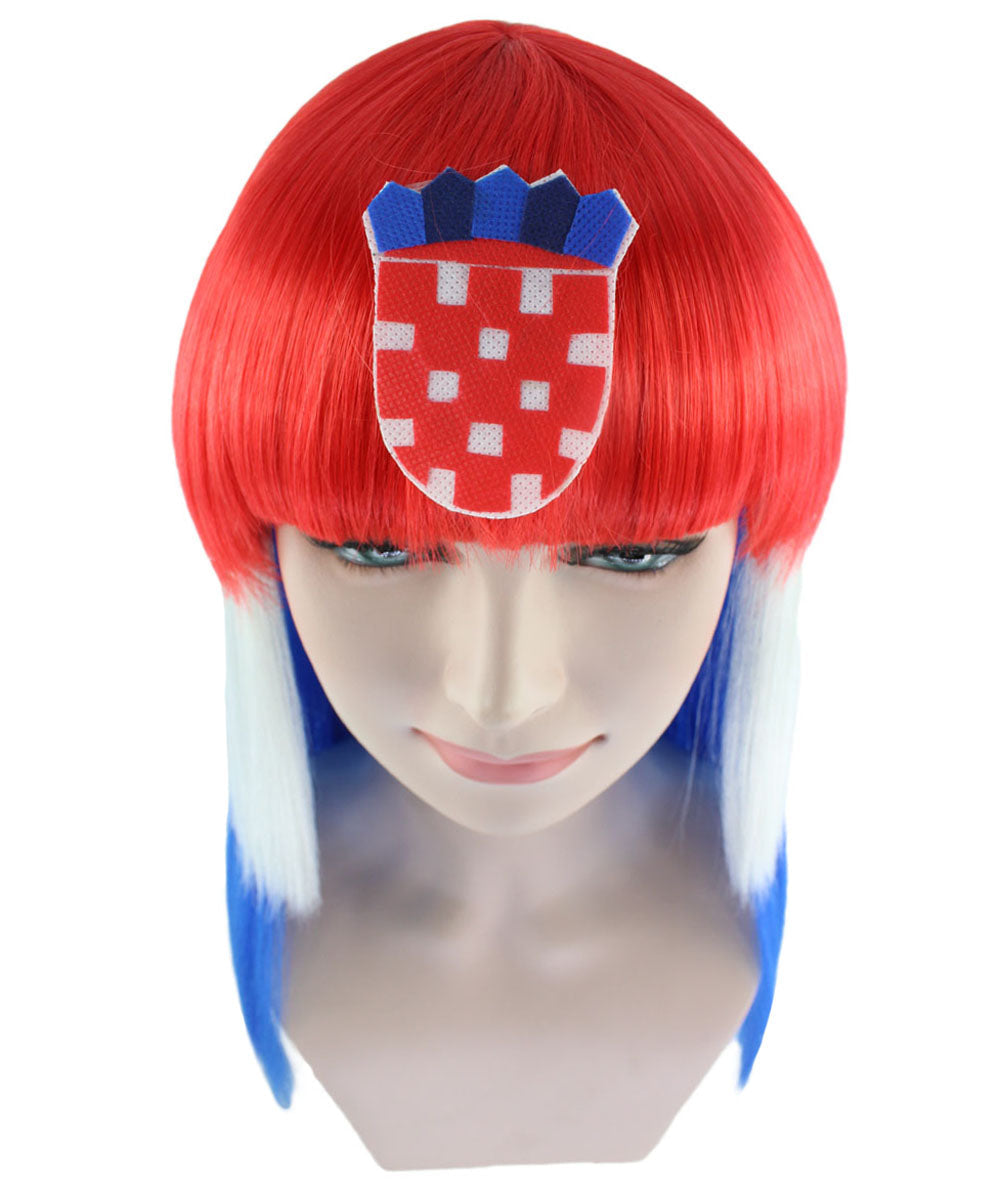 Croatia Flag Long Bob Wig