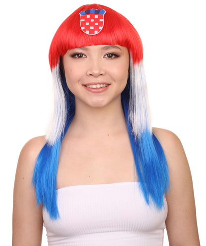 Croatia Flag Long Bob Wig