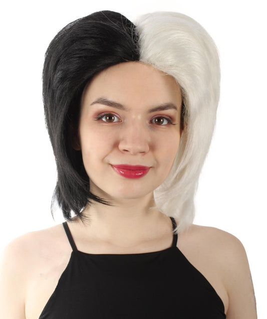  Women’s Classic Cartoon Cruel Dalmatian Killer Black and White Split Dye Wig
