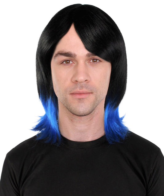 Men's Demon Beast Fighter Dark Long Black & Blue Wig