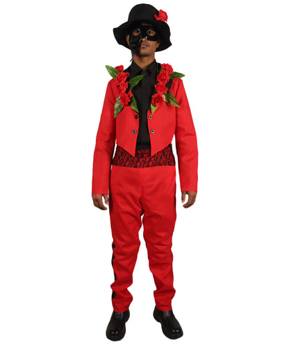 Men's Halloween Fancy Horror Senor Celebration Costume, Black & Red Color