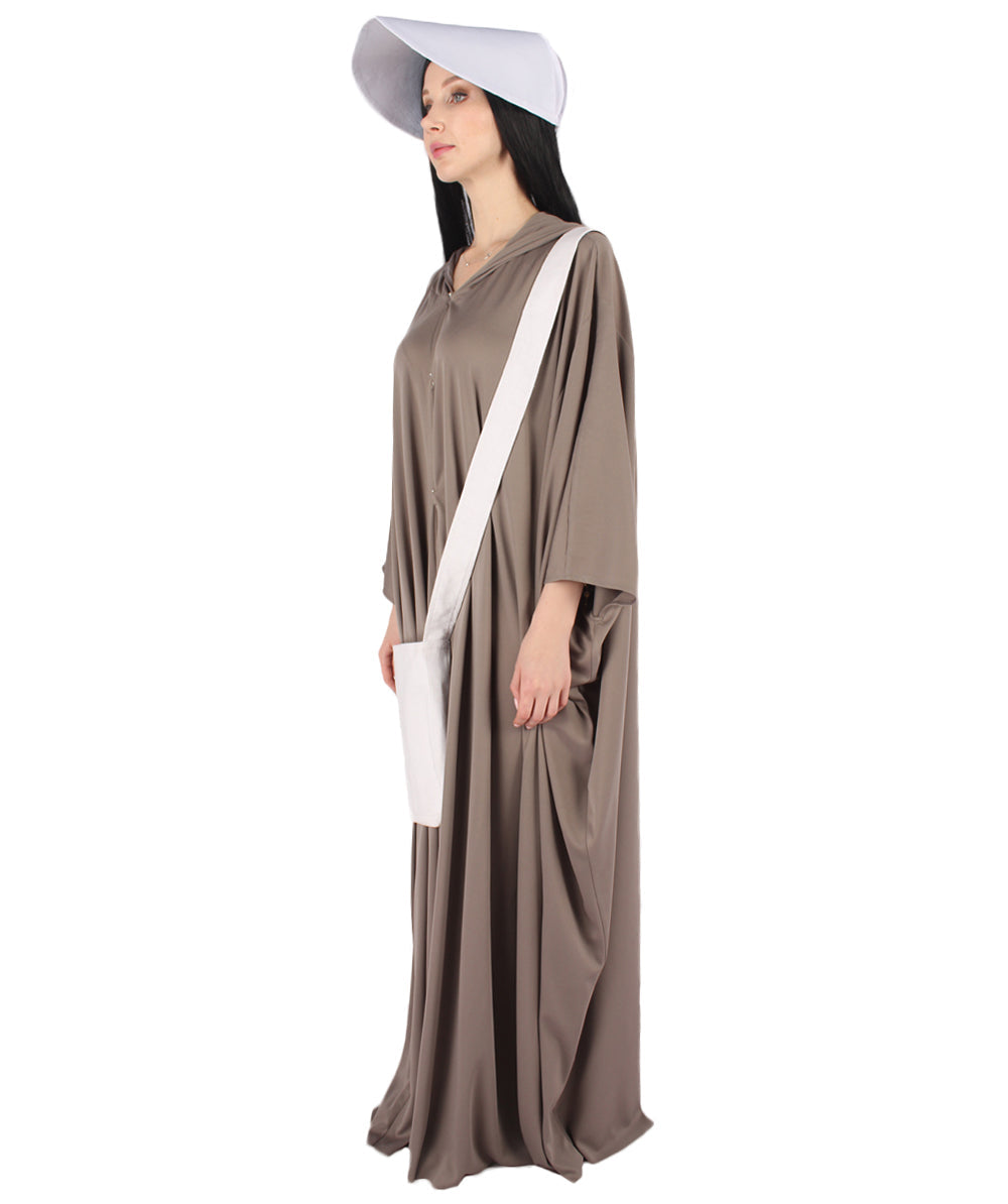 Women's Robe Handmaid Costume with Bag and Bonnet | Grey Fancy Costume