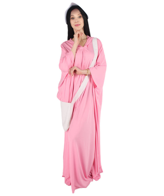 Women's Robe Handmaid with Bag and Bonnet Costume | Pink Fancy Costume