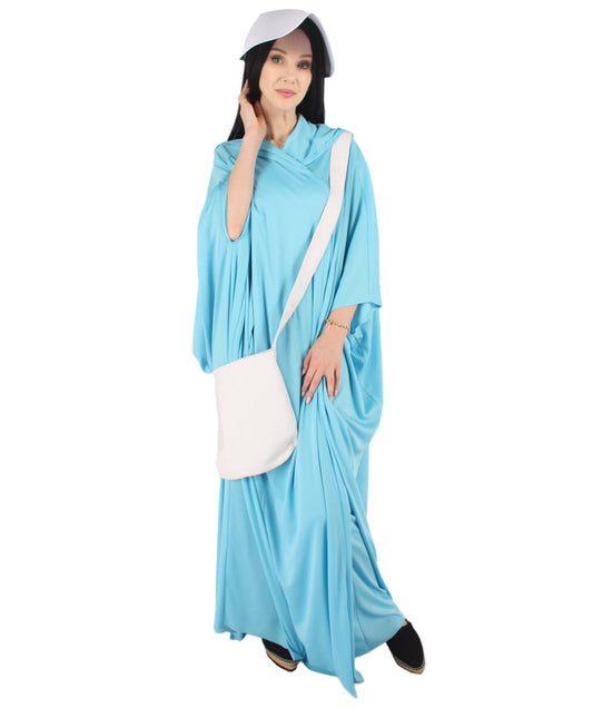 Women's  Robe Handmaid Costume with Bag and Bonnet| Lt Blue Fancy Costume