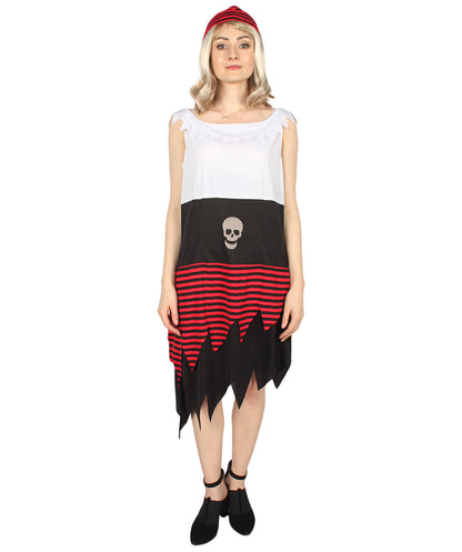 Women Pirate Buccaneer Costume, Black, White & Red Halloween Costume