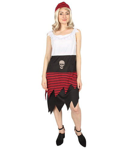 Women Pirate Buccaneer Costume, Black, White & Red Halloween Costume