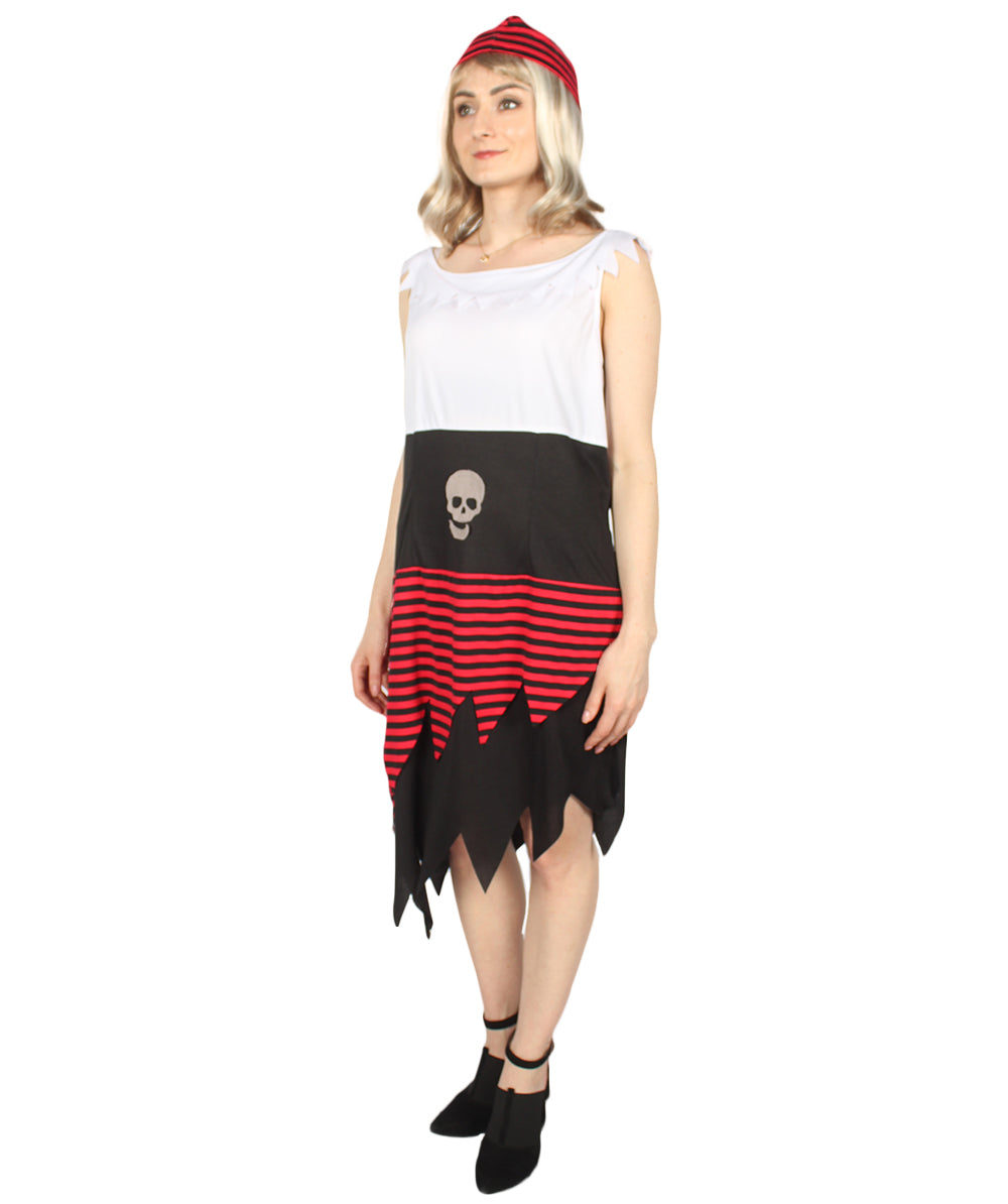 Women Pirate Buccaneer Costume, Black, White & Red Halloween Costume